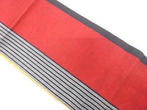 綿紬　縞模様織り出し　全通袋帯